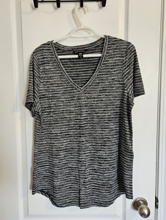 Athleta Tops - Athleta Black + White Striped V-Neck Tee